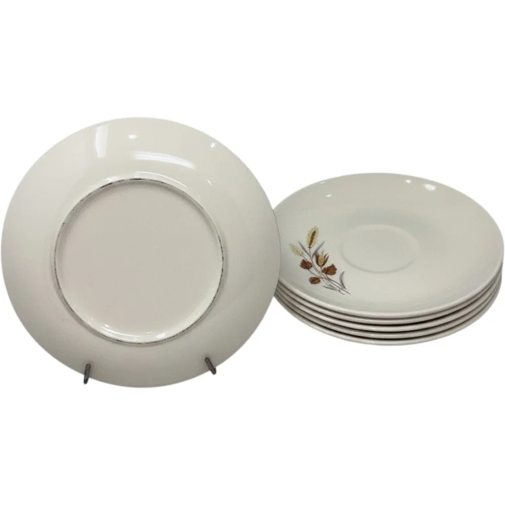 Vintage-Style Autumn Harvest Wheat Leaves Ceramic Saucers plates Set of 6‎ Retro